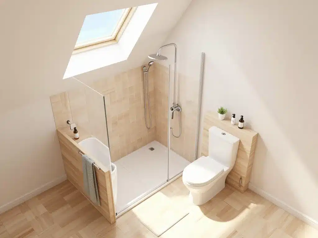 agencement optimisé salle de bain sous comble 4m2 douche baignoire wc