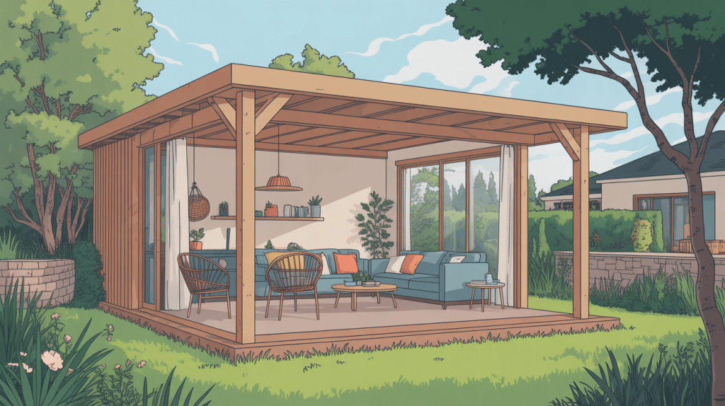 appenti en bois accolé maison contemporaine jardin