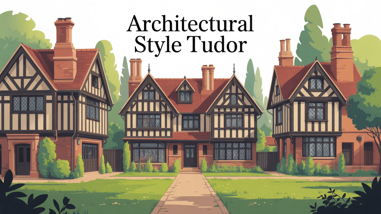 Architectural style tudor avec maisons à colombages et toits pentus