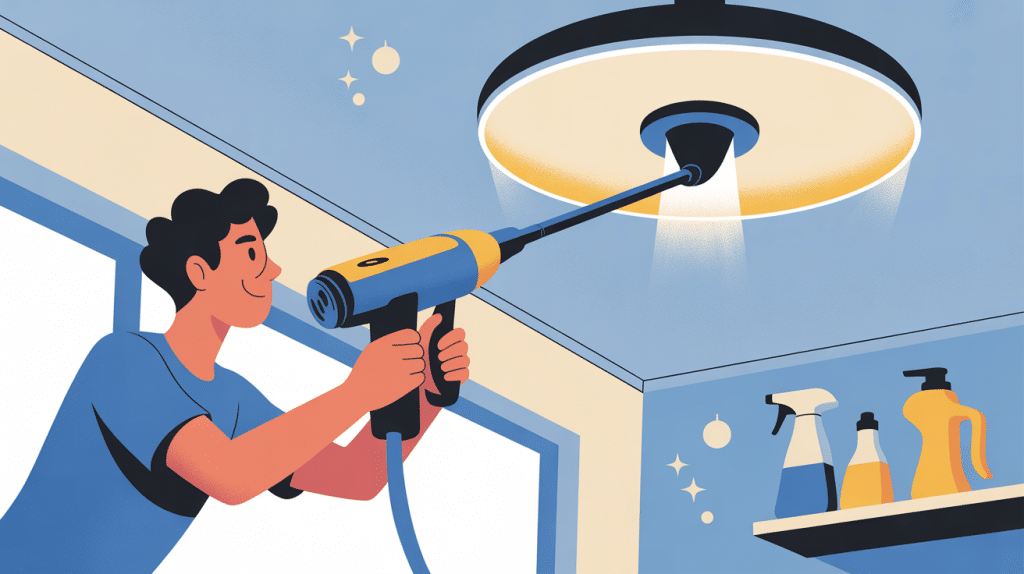 balai telescopique plafond femme nettoie plafond maison