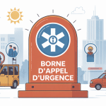 Illustration borne d'appel d'urgence sur parking, autoroute, entreprise et espace public