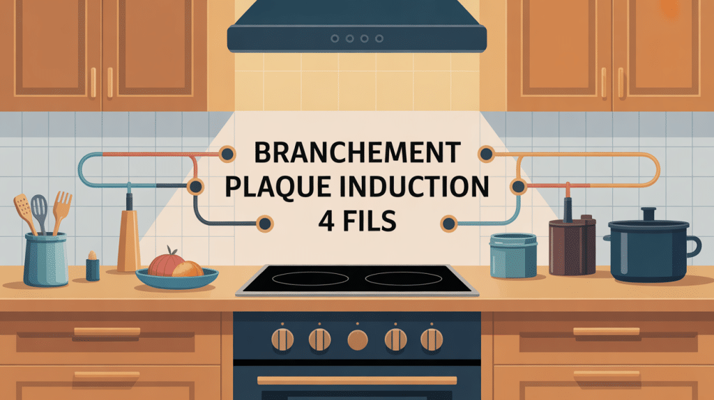 branchement plaque induction 4 fils avec fils colorés et tableau électrique