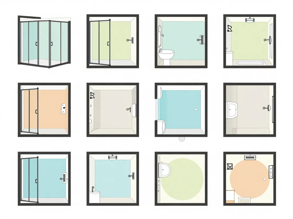 plans salle de bains avec cabine de douche 80x80 différents agencements
