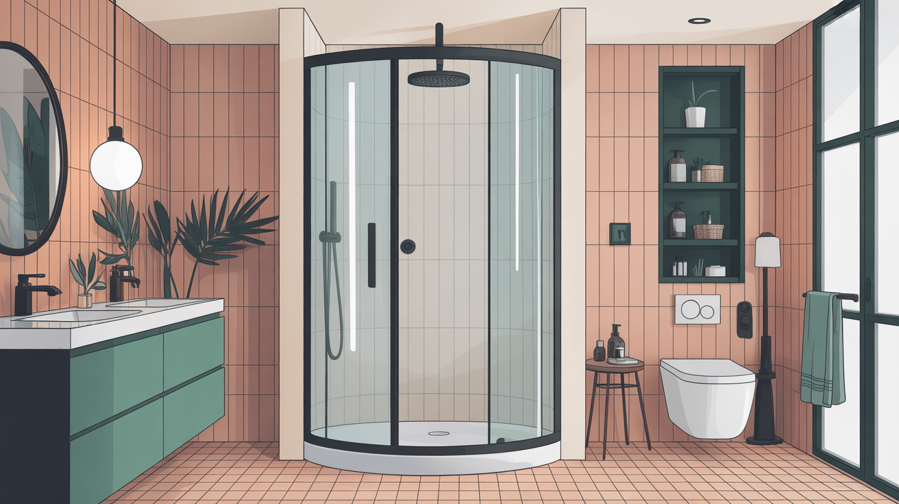 cabine de douche 80x80 intégrée dans salle de bains moderne