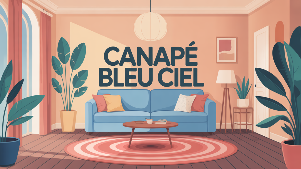 canapé bleu ciel dans un salon moderne lumineux