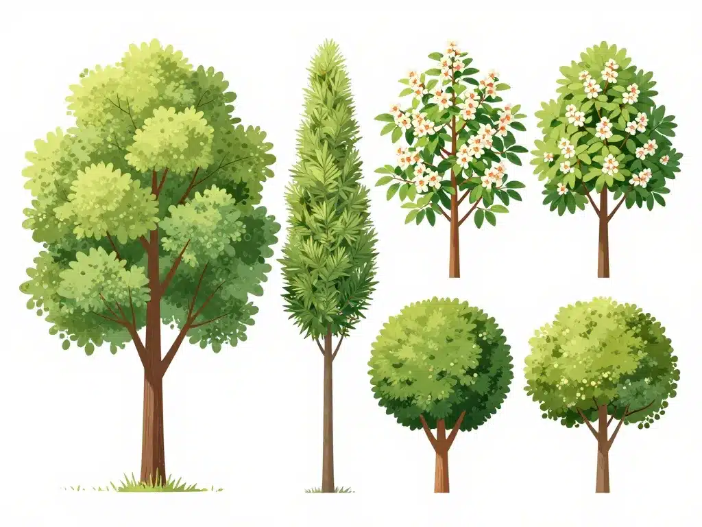 différentes variétés de catalpa dans un jardin