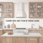 Cuisine bois plan de travail blanc ambiance chaleureuse lumineuse
