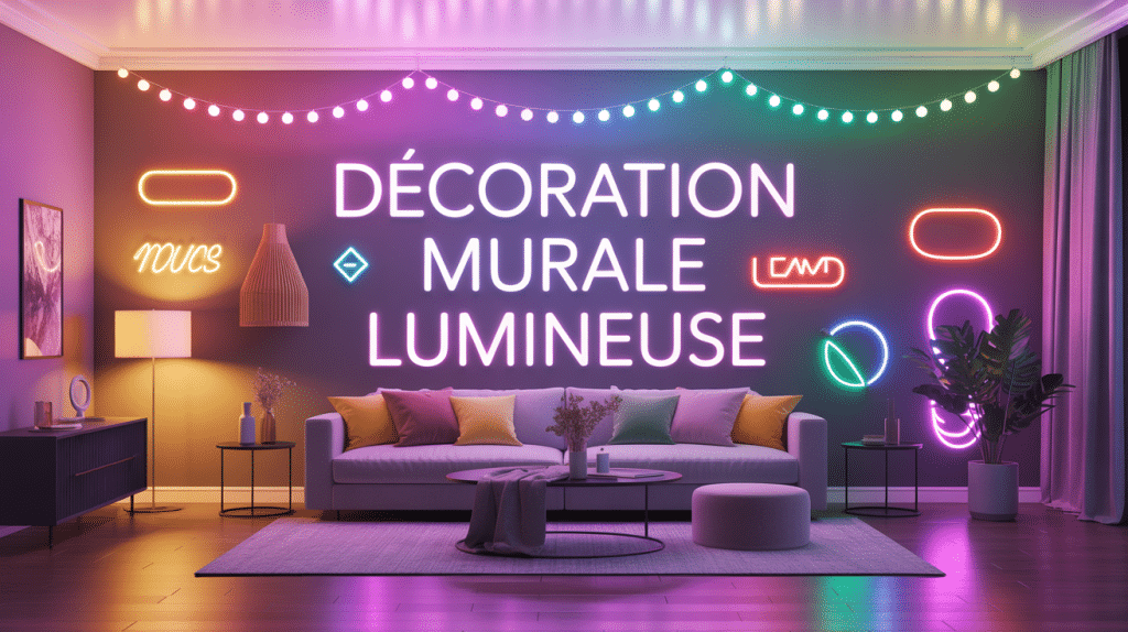 Décoration murale lumineuse avec guirlandes LED, néons et cadres lumineux