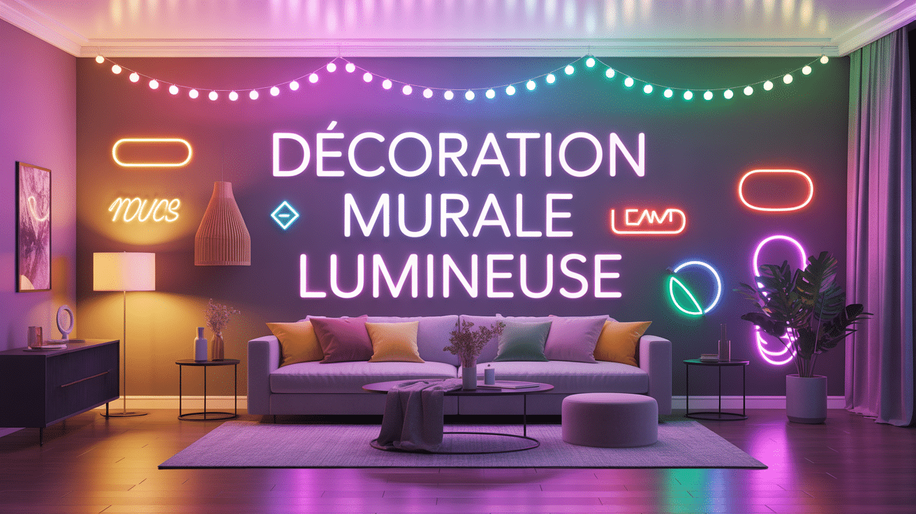 Décoration murale lumineuse avec guirlandes LED, néons et cadres lumineux