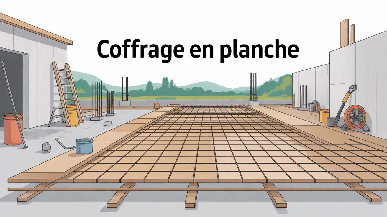 illustration coffrage planche béton chantier