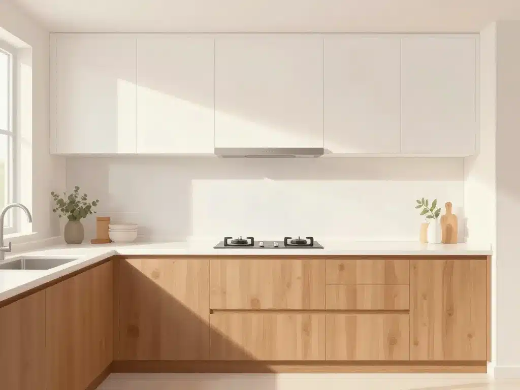 Harmonie cuisine bois plan de travail blanc façades et crédence