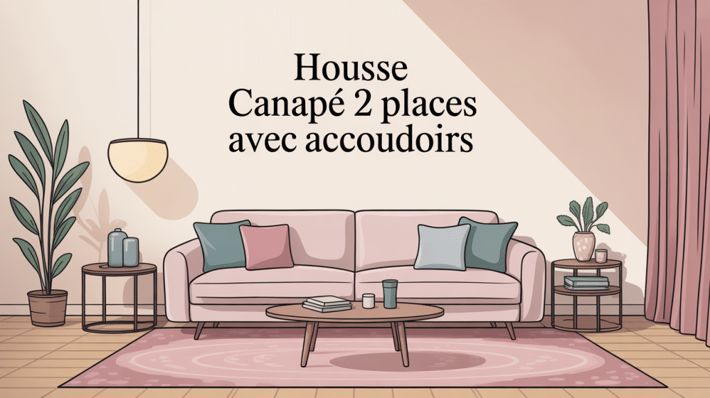 housse pour canapé 2 places avec accoudoirs dans un salon moderne lumineux