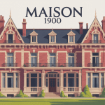 Illustration façade maison 1900 Belle Époque en brique