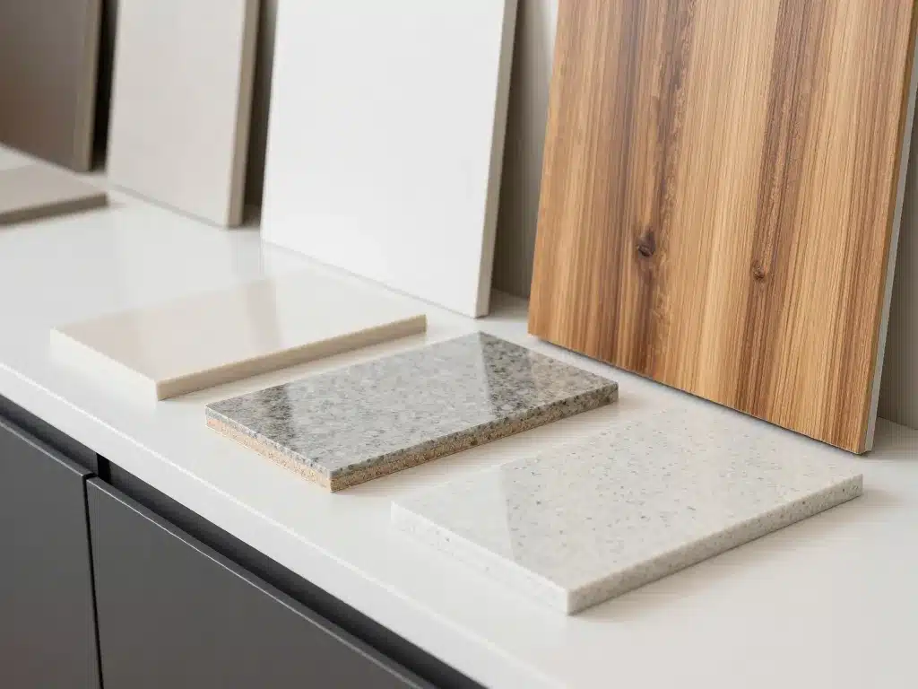 Matériaux cuisine bois plan de travail blanc quartz stratifié céramique