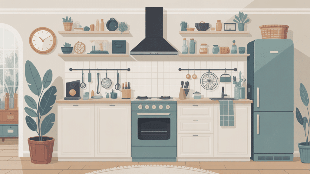 meuble range balai et aspirateur illustration organisation moderne