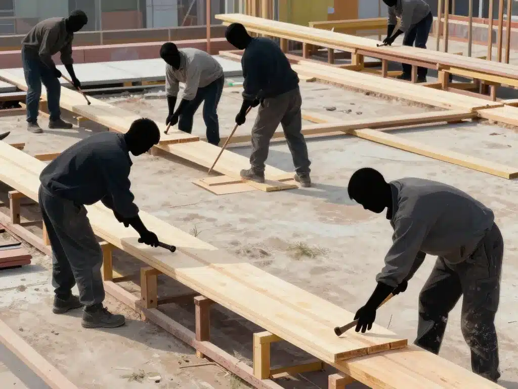 montage coffrage planche chantier