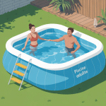 piscine gonflable adulte 1m50 hauteur installée dans jardin avec accessoires