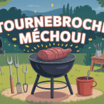 Plan pour fabriquer tourne broche mechoui ambiance festive illustration