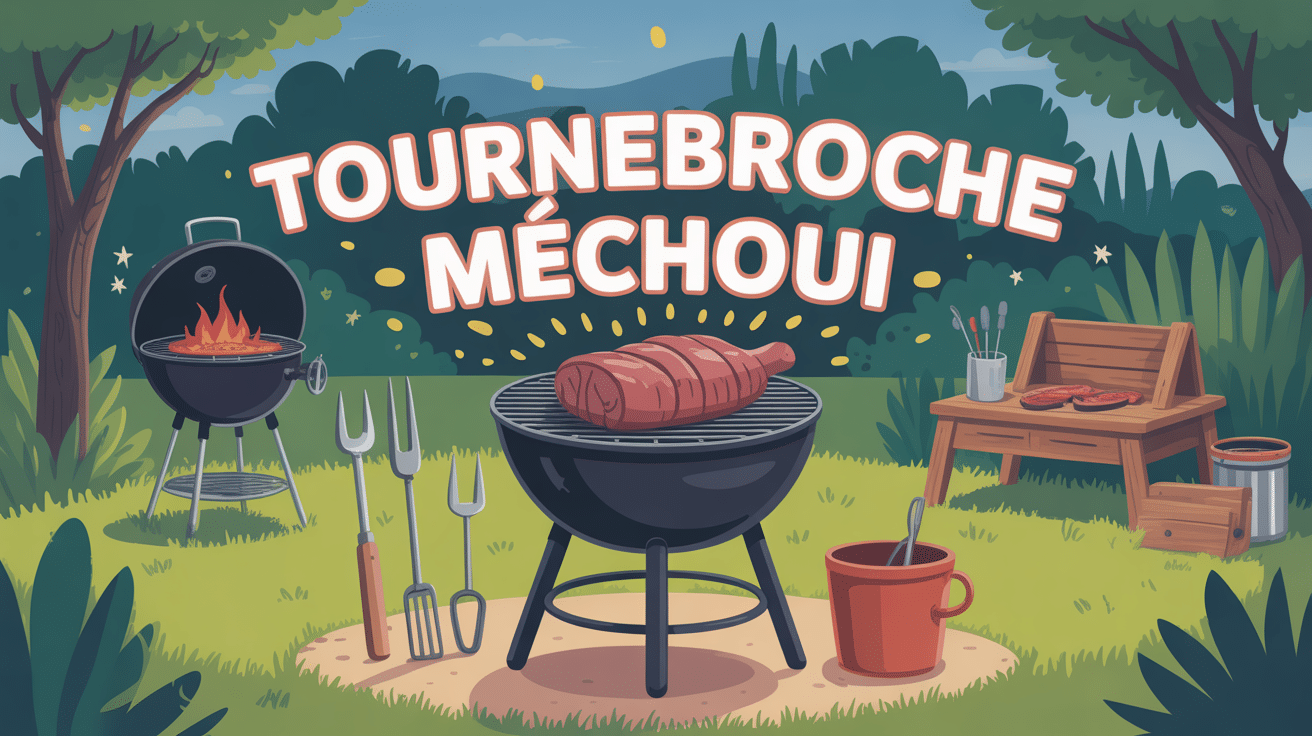 Plan pour fabriquer tourne broche mechoui ambiance festive illustration