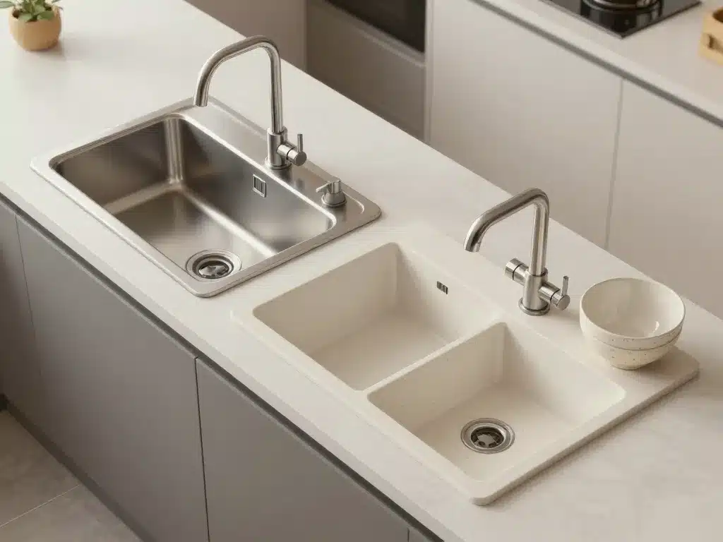 quelle est la meilleure matière pour un évier de cuisine, comparatif visuel des différents matériaux