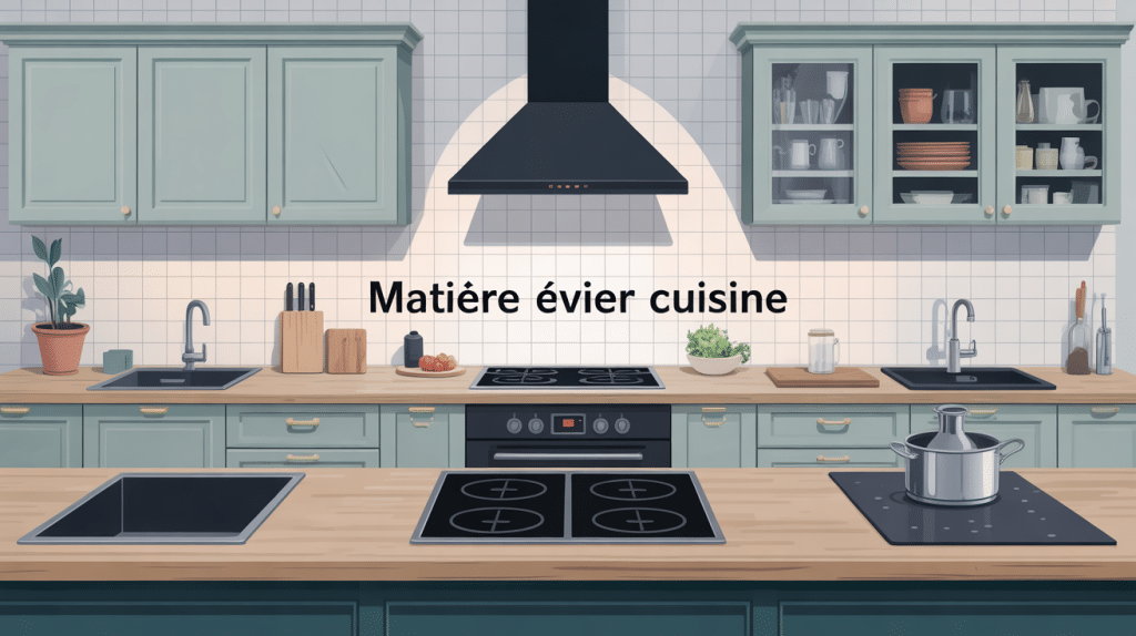 quelle est la meilleure matière pour un évier de cuisine, illustration vectorielle avec plusieurs types d'éviers