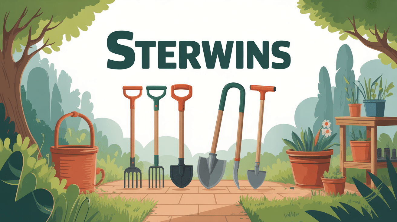 illustration outils Sterwins jardin tondeuse taille-haie perceuse