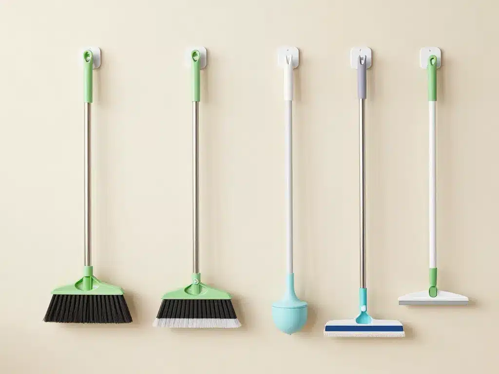 support balai mural différents modèles dans pièce propre