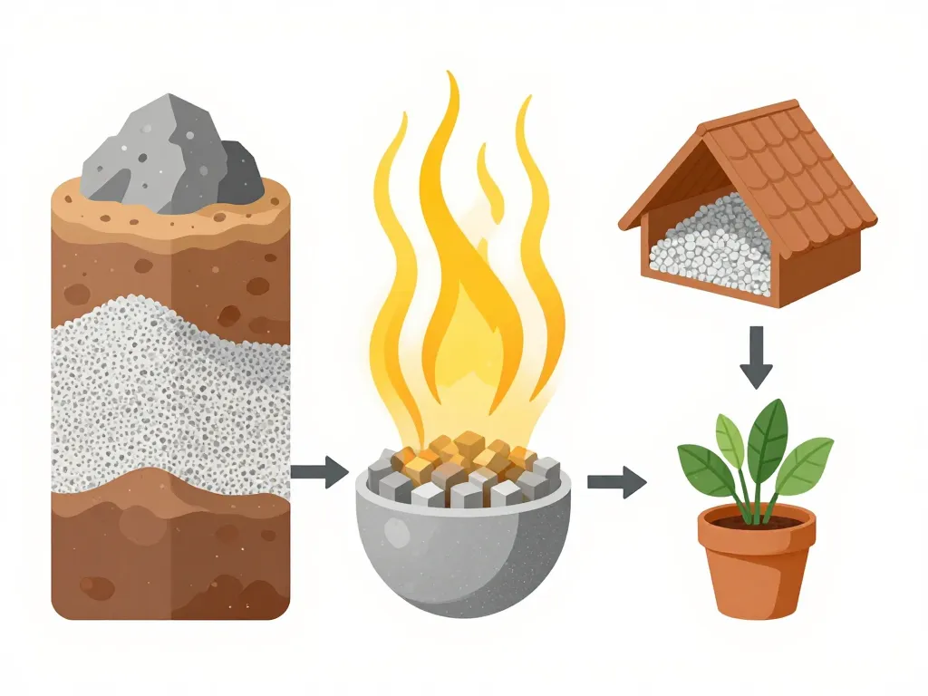Schéma vermiculite origine transformation isolation horticulture
