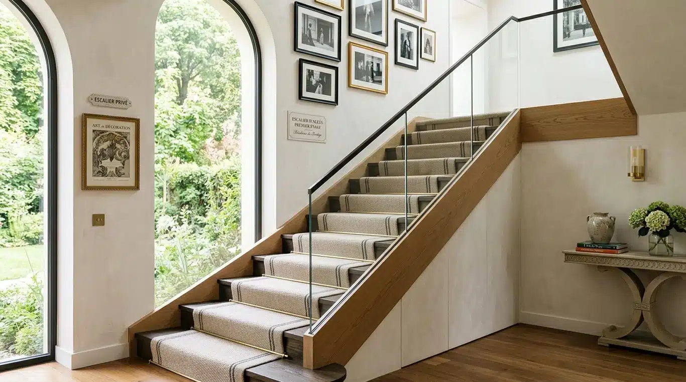 Escalier moderne élégamment habillé d'une moquette de qualité