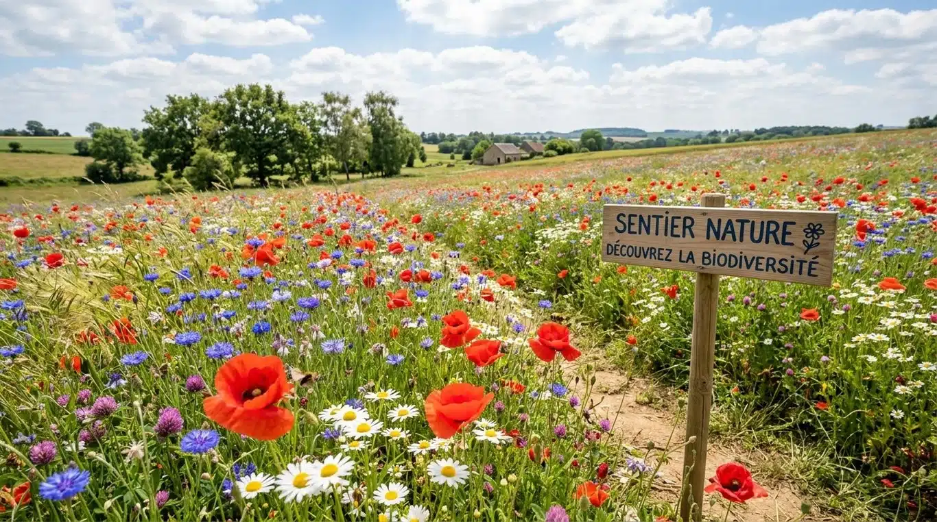 Une prairie fleurie colorée et diversifiée en plein soleil