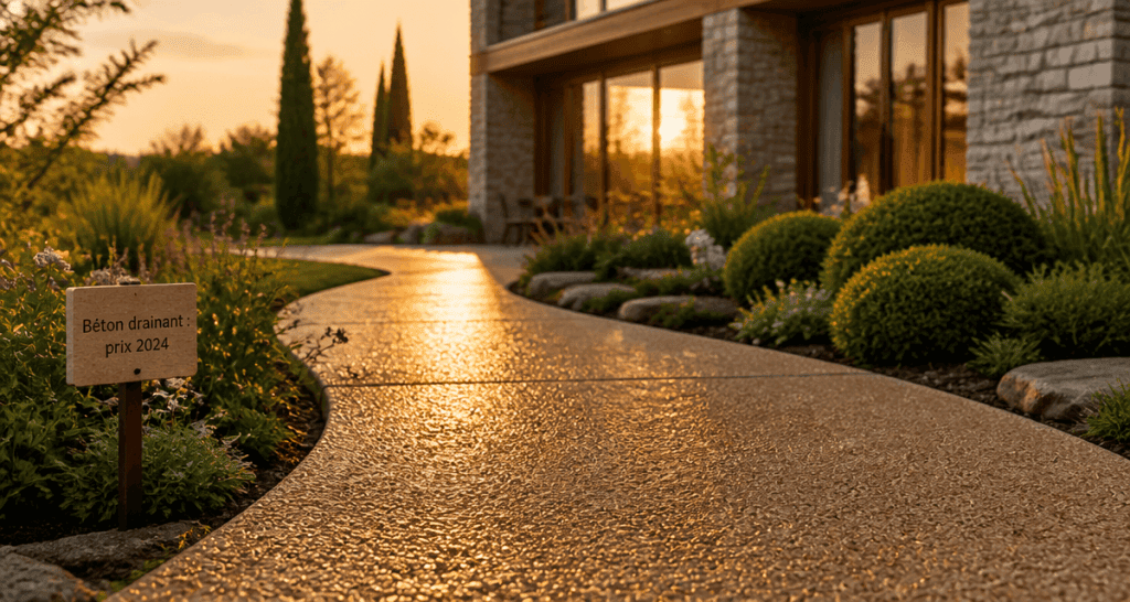 Chemin béton drainant prix m2 dans jardin moderne