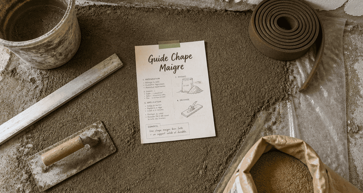 Atelier avec chape maigre, outils et dosage