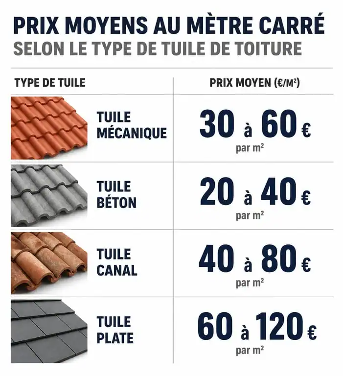Comparatif des prix au m2 des différents types de tuiles de toiture pour estimer son budget