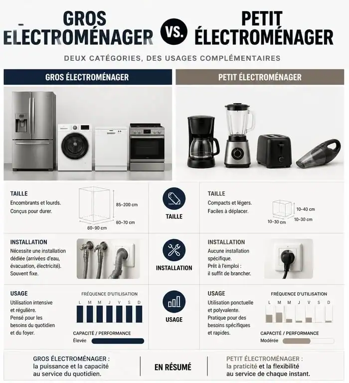 Infographie comparative entre le gros électroménager et le petit électroménager