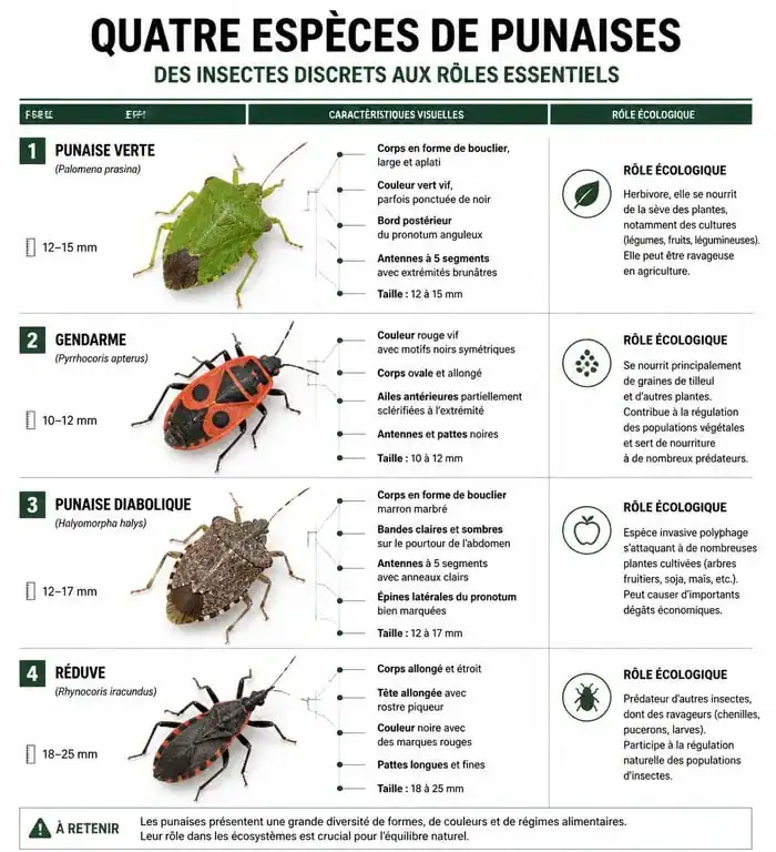 Infographie comparative des différentes espèces de punaises et leur utilité au jardin