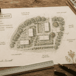 plan masse sur bureau architecte avec outils