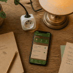 prise alexa connectée sur bureau avec lampe et smartphone