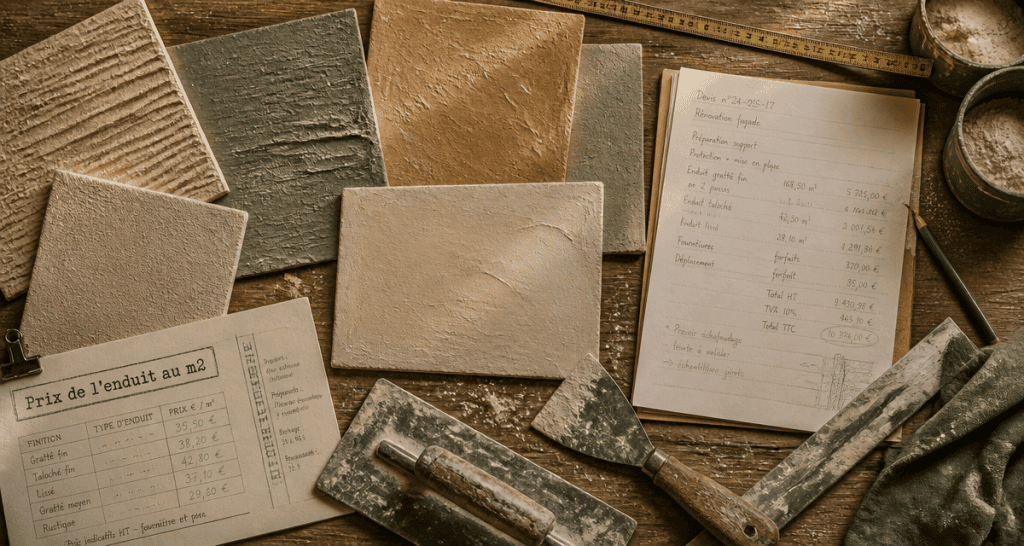 prix enduit m2 échantillons et outils