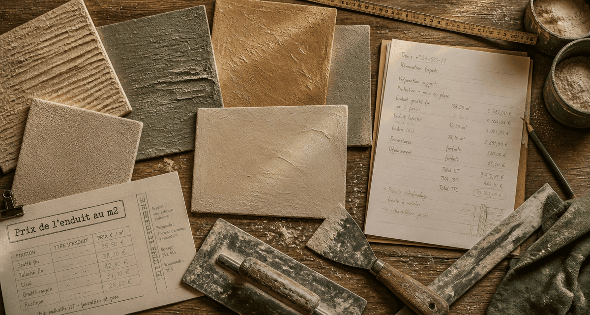 prix enduit m2 échantillons et outils