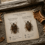 punaise marron sur rebord de fenêtre avec carte d'identification