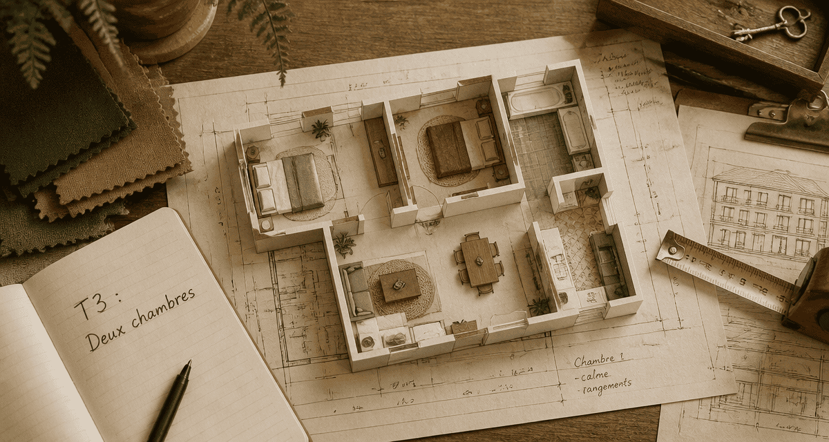 t3 combien de chambre vue maquette salon deux chambres