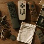 télécommande universelle portail, clés et kit radio sur table