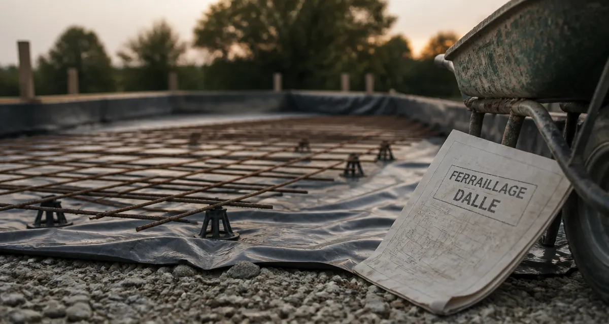 Dalle beton ferraillage : treillis soudé B500A sur chantier