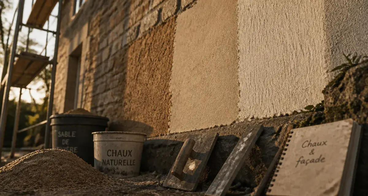 Enduit à la chaux facade en 3 couches : gobetis et finition, mur poreux