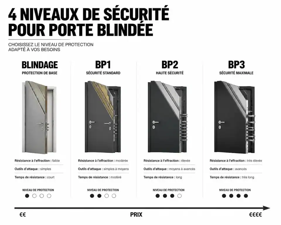 Infographie comparative des prix d'une porte blindée d'appartement selon le niveau de certification A2P