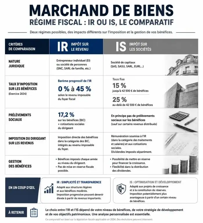 Comparatif fiscal IR et IS pour marchand de biens