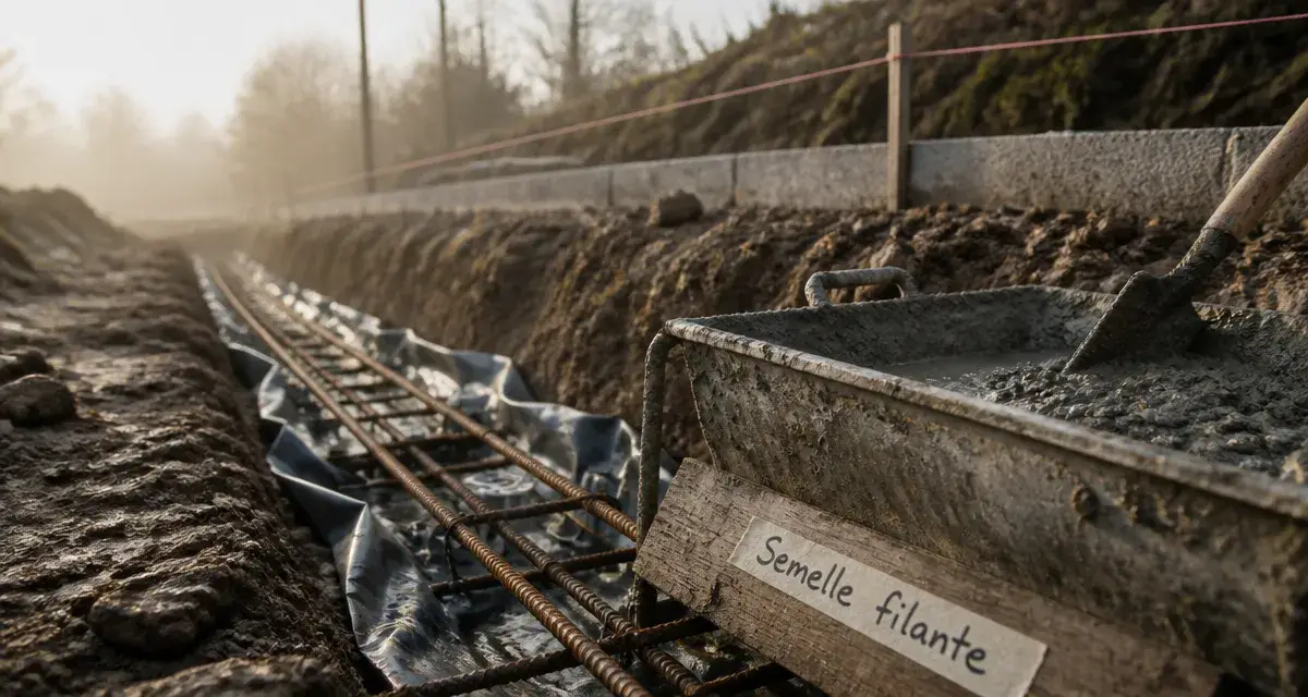 Fondation mur de cloture : tranchée hors gel béton