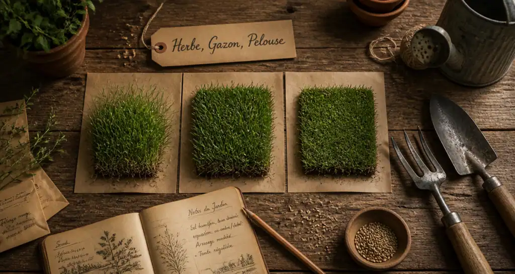 herbe ou gazon échantillons sur bureau jardinage