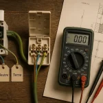 Phase neutre et terre : 0 V ou 230 V, prise et multimètre
