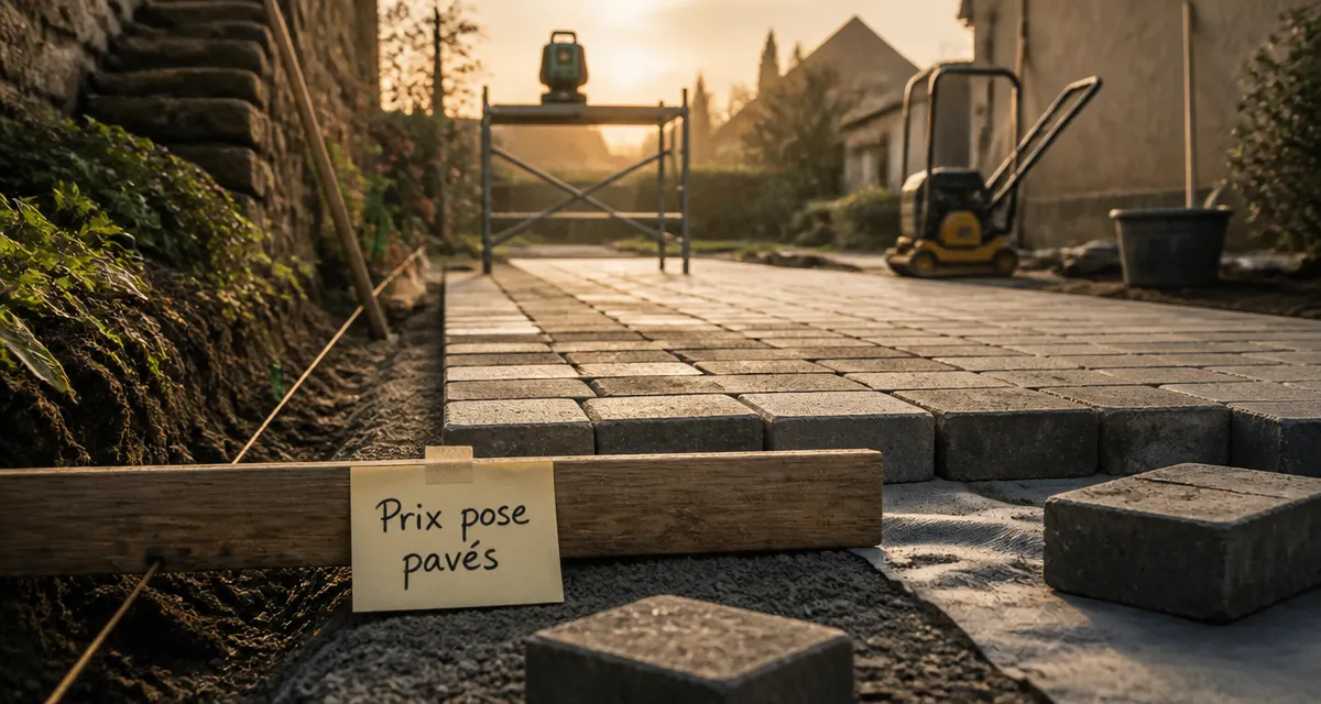Pose pavé prix m2, allée en chantier
